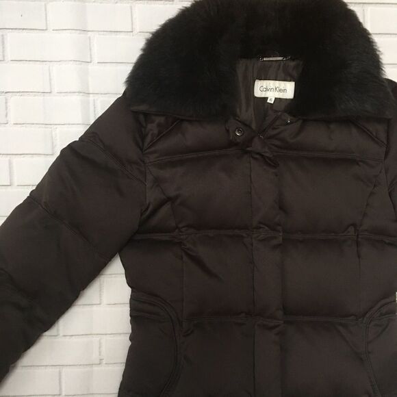 Calvin Klein down puffer jacket with fur collar XS - Picture 12 of 16